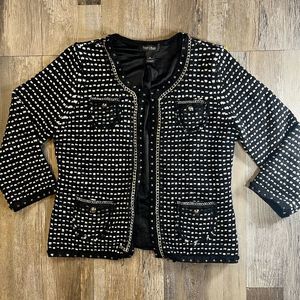 White House Black Market Tweed Embellished Knit Cardigan Sweater Jacket Medium